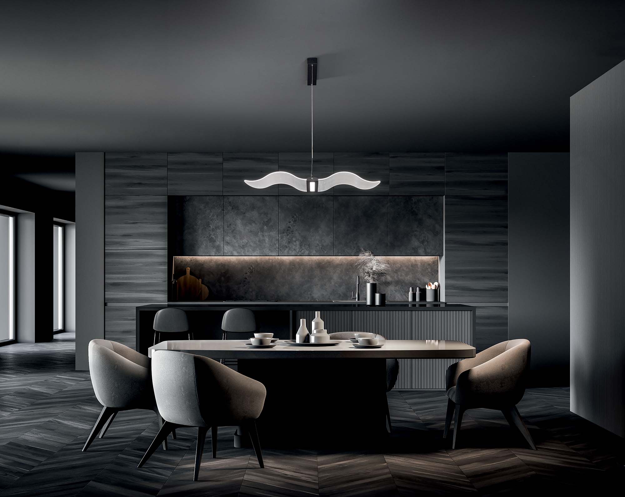 Lampadario nero cromo per cucina moderna sfere vetro bianco - 6CB2